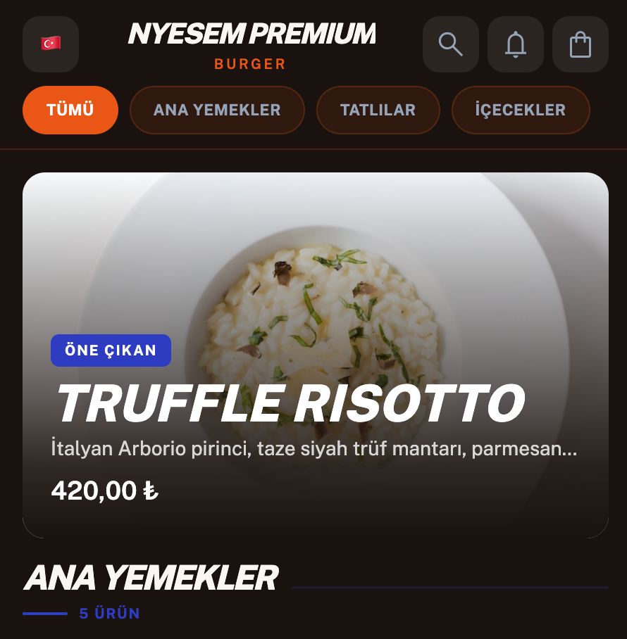 Bold QR menü tasarımı — canlı ekran görüntüsü