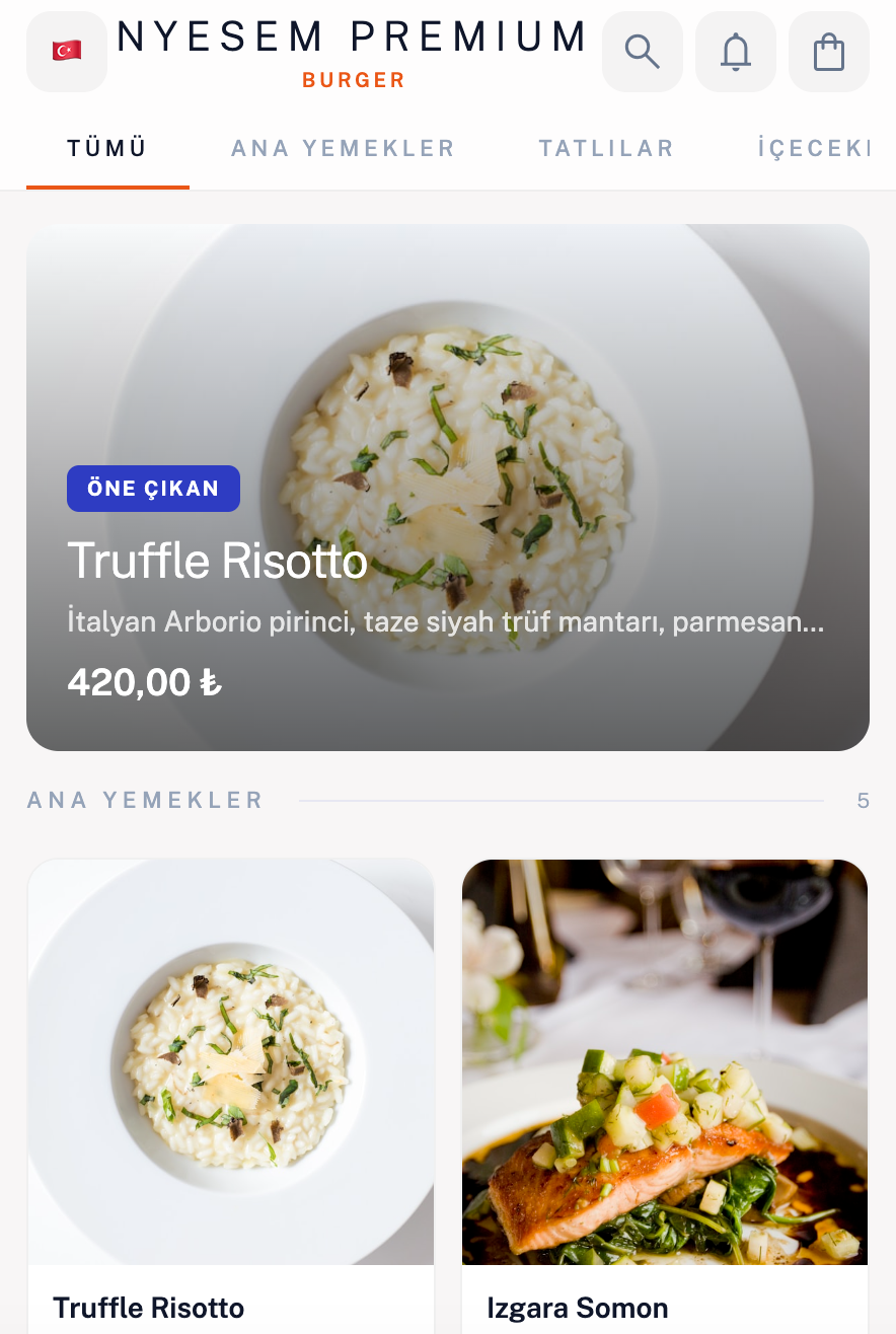 Elegant QR menü tasarımı — canlı ekran görüntüsü