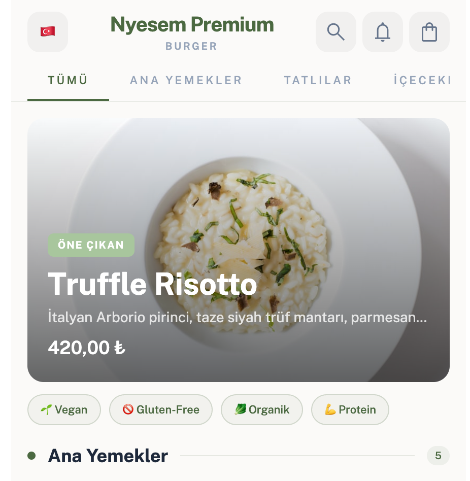 Healthy QR menü tasarımı — canlı ekran görüntüsü