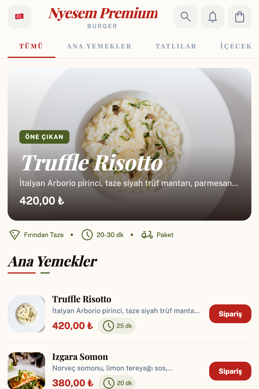 Italian QR menü tasarımı — canlı ekran görüntüsü