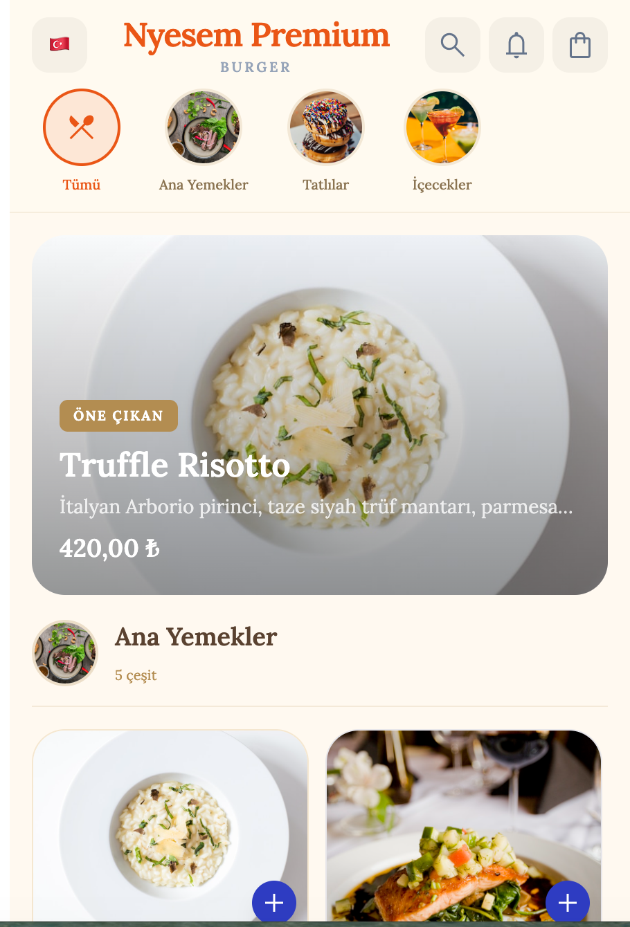 Warm QR menü tasarımı — canlı ekran görüntüsü
